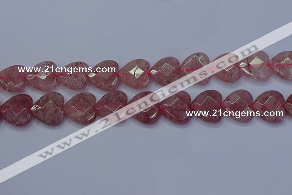 CBQ471 15.5 inches 16mm faceted heart strawberry quartz beads