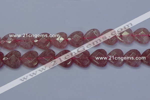 CBQ472 15.5 inches 18mm faceted heart strawberry quartz beads