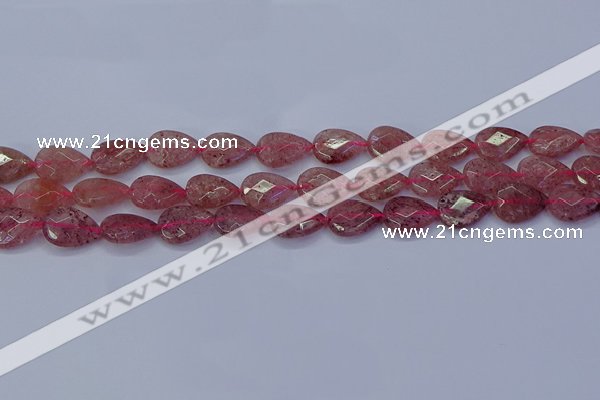 CBQ476 15.5 inches 10*14mm faceted flat teardrop strawberry quartz beads