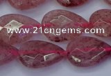 CBQ478 15.5 inches 13*18mm faceted flat teardrop strawberry quartz beads