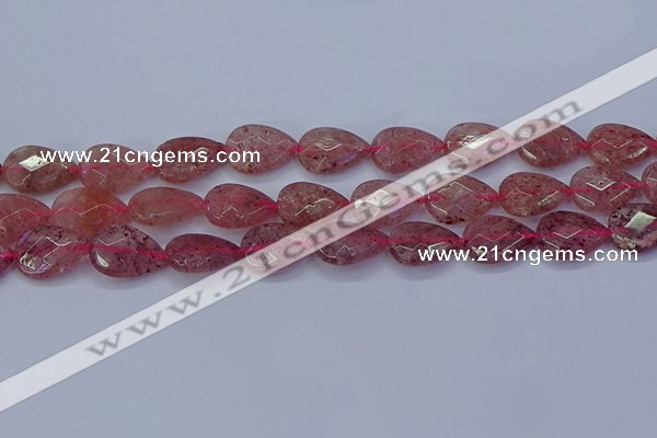 CBQ478 15.5 inches 13*18mm faceted flat teardrop strawberry quartz beads