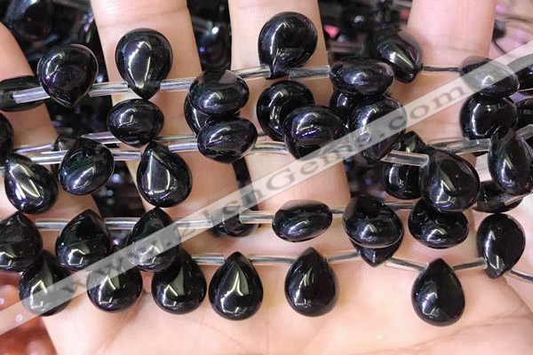 CBQ510 Top drilled 9*12mm flat teardrop natural black quartz beads