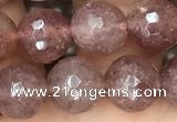 CBQ573 15.5 inches 10mm faceted round strawberry quartz beads