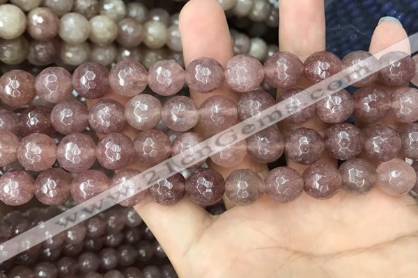 CBQ574 15.5 inches 12mm faceted round strawberry quartz beads