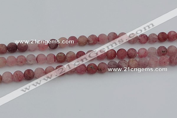 CBQ661 15.5 inches 8mm round matte strawberry quartz beads