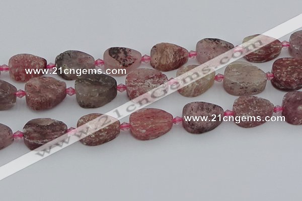 CBQ672 15.5 inches 15*20mm flat teardrop matte strawberry quartz beads