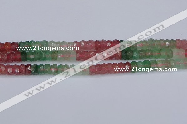 CBQ675 15.5 inches 4*7mm faceted rondelle mixed strawberry quartz beads