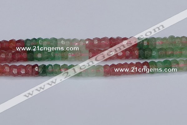 CBQ677 15.5 inches 6*11mm faceted rondelle mixed strawberry quartz beads