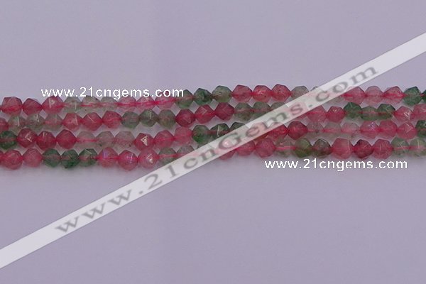 CBQ681 15.5 inches 6mm faceted nuggets mixed strawberry quartz beads