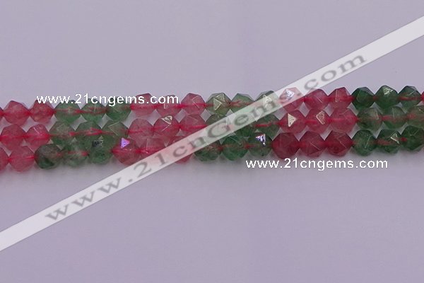 CBQ682 15.5 inches 8mm faceted nuggets mixed strawberry quartz beads