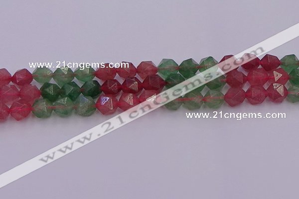 CBQ683 15.5 inches 10mm faceted nuggets mixed strawberry quartz beads