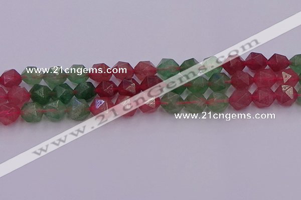 CBQ684 15.5 inches 12mm faceted nuggets mixed strawberry quartz beads