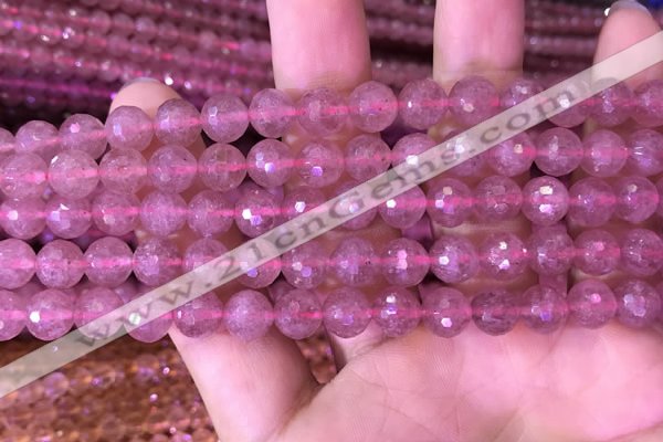 CBQ688 15.5 inches 8mm faceted round strawberry quartz gemstone beads