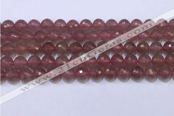 CBQ702 15.5 inches 8mmm faceted round strawberry quartz beads