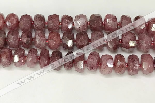 CBQ713 15.5 inches 6*13mm - 8*14mm faceted tyre strawberry quartz beads