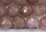 CBQ763 15 inches 9mm faceted round strawberry quartz beads