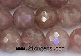 CBQ763 15 inches 9mm faceted round strawberry quartz beads