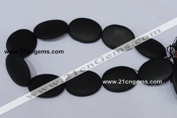 CBS11 15.5 inches 30*40mm oval black stone beads wholesale