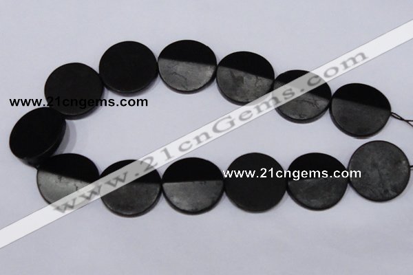 CBS21 15.5 inches 30mm coin black stone beads wholesale