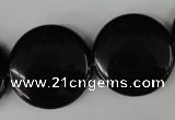 CBS245 15.5 inches 25mm flat round blackstone beads wholesale