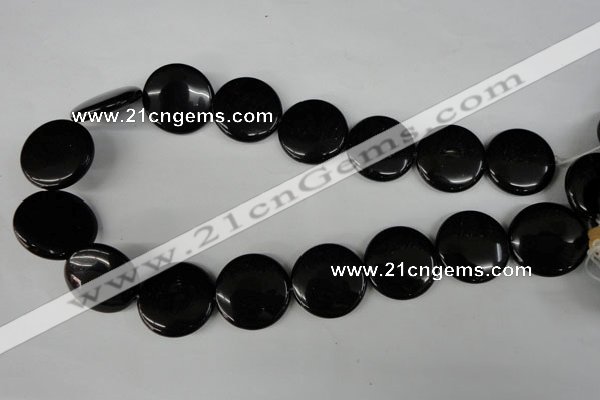 CBS245 15.5 inches 25mm flat round blackstone beads wholesale