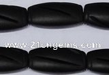 CBS27 15.5 inches 16*30mm carved flat drum black stone beads