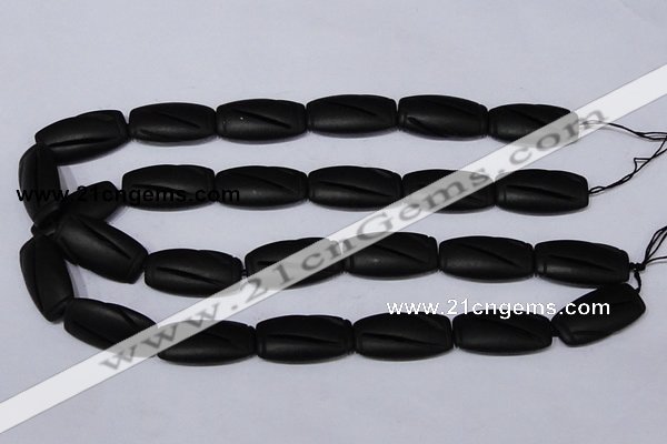 CBS27 15.5 inches 16*30mm carved flat drum black stone beads