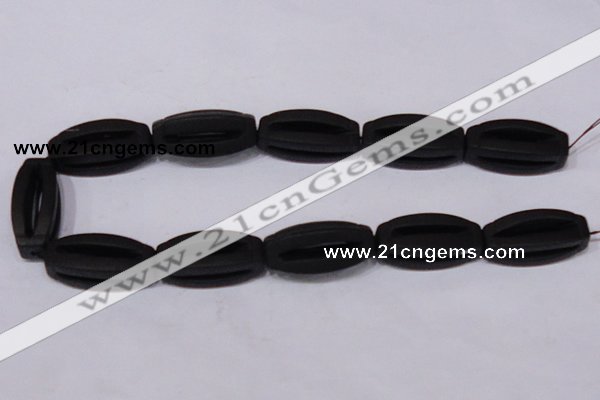 CBS28 15.5 inches 15*35mm carved flat drum black stone beads