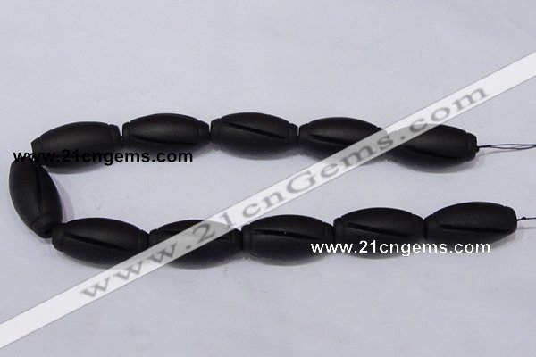 CBS29 15.5 inches 18*36mm carved drum black stone beads wholesale
