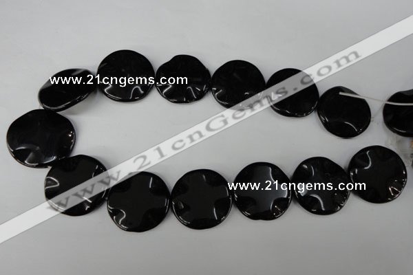 CBS330 15.5 inches 30mm wavy coin blackstone beads wholesale