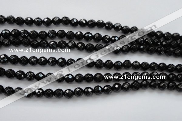 CBS504 15.5 inches 7mm faceted round A grade black spinel beads