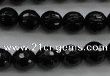 CBS523 15.5 inches 8mm faceted round A grade black spinel beads