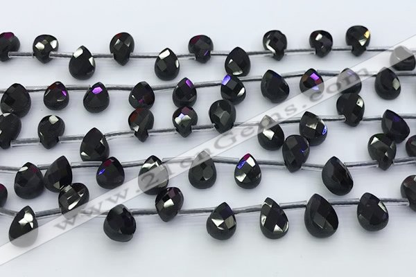 CBS550 15.5 inches 6*9mm faceted flat teardrop black spinel beads