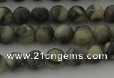 CBW161 15.5 inches 6mm round matte black fossil jasper beads