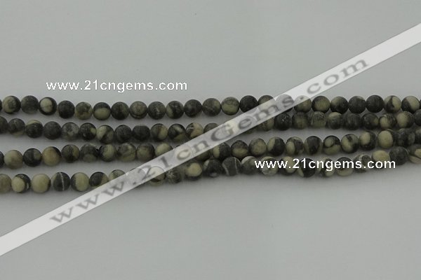 CBW161 15.5 inches 6mm round matte black fossil jasper beads