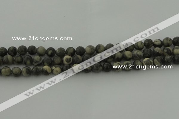 CBW162 15.5 inches 8mm round matte black fossil jasper beads