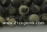 CBW163 15.5 inches 10mm round matte black fossil jasper beads