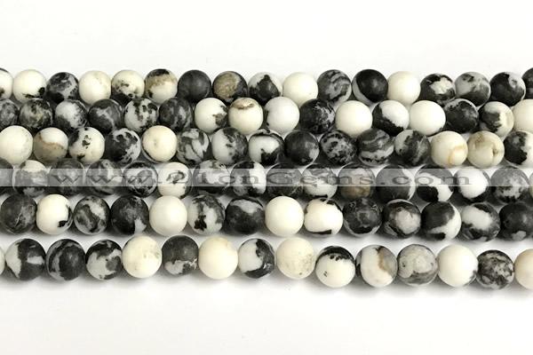 CBW192 15 inches 8mm round matte black & white jasper beads