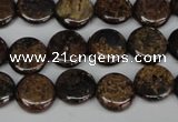 CBZ209 15.5 inches 12mm flat round bronzite gemstone beads