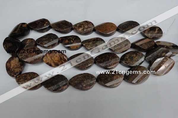 CBZ248 15.5 inches 20*30mm faceted & twisted oval bronzite gemstone beads