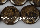 CBZ434 15.5 inches 25mm faceted coin bronzite gemstone beads