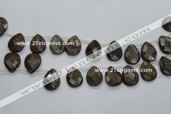 CBZ506 Top-drilled 12*16mm faceted flat teardrop bronzite gemstone beads