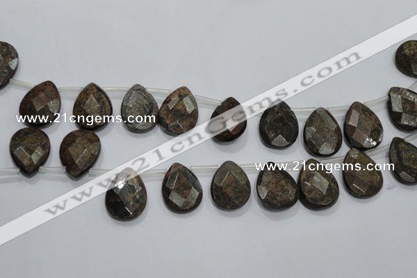 CBZ507 Top-drilled 13*18mm faceted flat teardrop bronzite gemstone beads