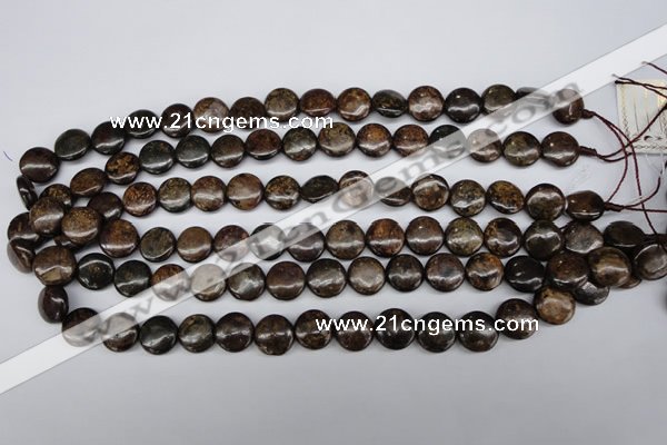 CBZ72 15.5 inches 12mm flat round bronzite gemstone beads