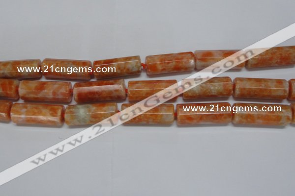 CCA470 15.5 inches 12*30mm faceted tube orange calcite gemstone beads