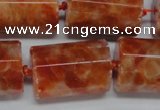 CCA471 15.5 inches 15*22mm faceted tube orange calcite gemstone beads