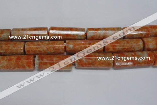 CCA472 15.5 inches 16*40mm faceted tube orange calcite gemstone beads