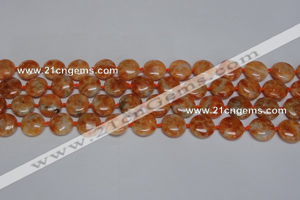 CCA475 15.5 inches 15mm flat round orange calcite gemstone beads