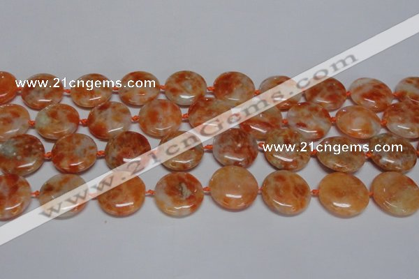 CCA476 15.5 inches 20mm flat round orange calcite gemstone beads