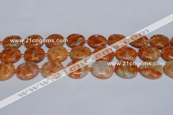 CCA477 15.5 inches 25mm flat round orange calcite gemstone beads